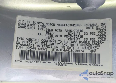 2001 Toyota Sequoia Sr5 V8 from USA, damaged, VIN 5TDZT34A41S018874